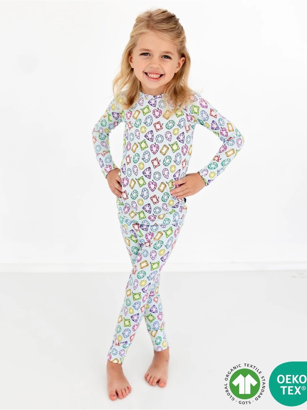 lev baby toddler Girls White Jewel Print Pajama Set, size 5/6T
